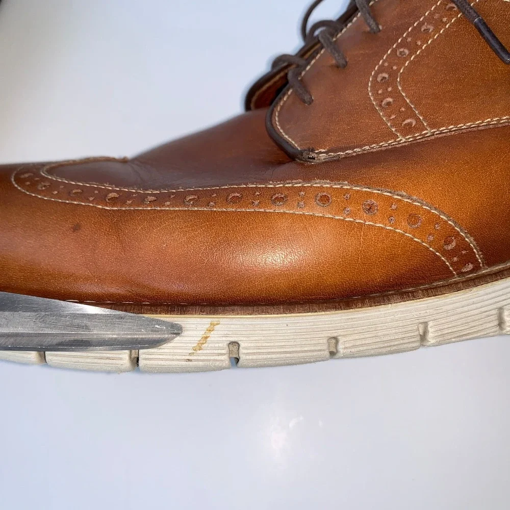 J&M Wingtip Oxford Dress Shoes Leather Comfort Brown Size 13M Johnston & Murphay